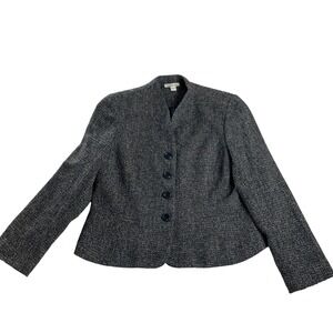 Coldwater Creek Tweed Jacket Womens 14 Blue Gray Collarless Career Classic